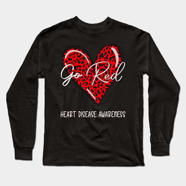 Go Reds Heart Disease Awareness Month Leopard Long Sleeve T-Shirt by Aleem James